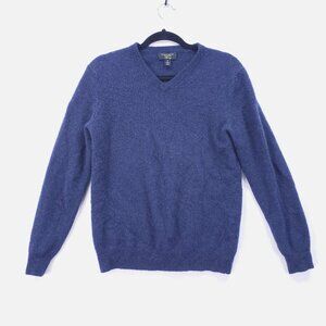 Club Room Luxury 100% Casmhere Navy Blue M Sweater Men's V Neck Knit Preppy